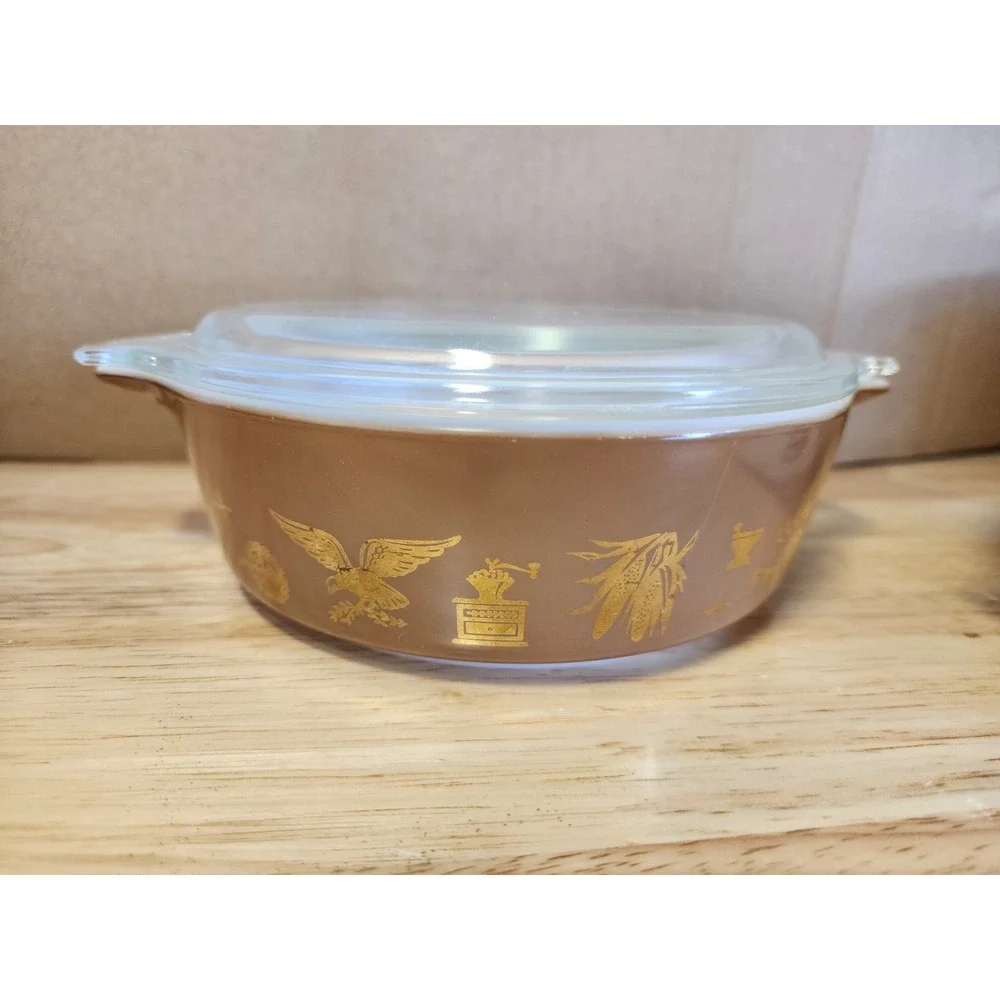Vtg Set of 6 Pyrex Early American Covered Nesting Casserole Dishes with Lids
